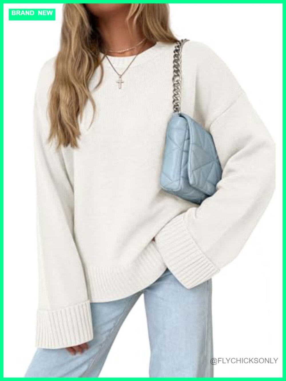 Oversized Crewneck Long Sleeve Pullover Sweater Womens Casual Tops